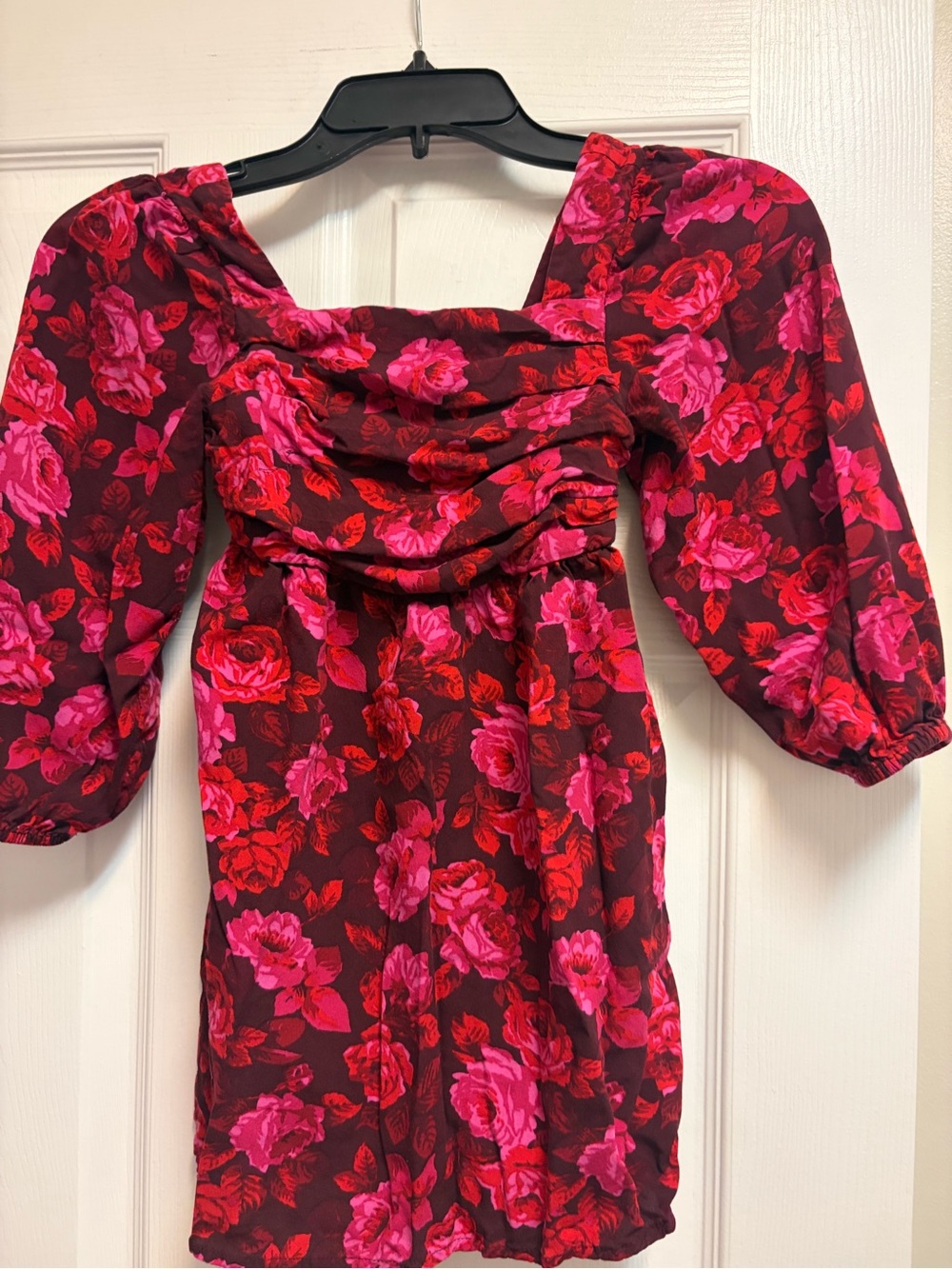 GAP Floral Puff-Sleeve Square Neck Tunic - Red & Pink